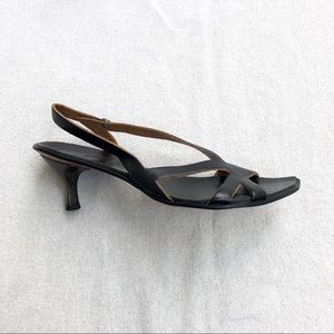 SOLD CYDWOQ black leather square toe sandals